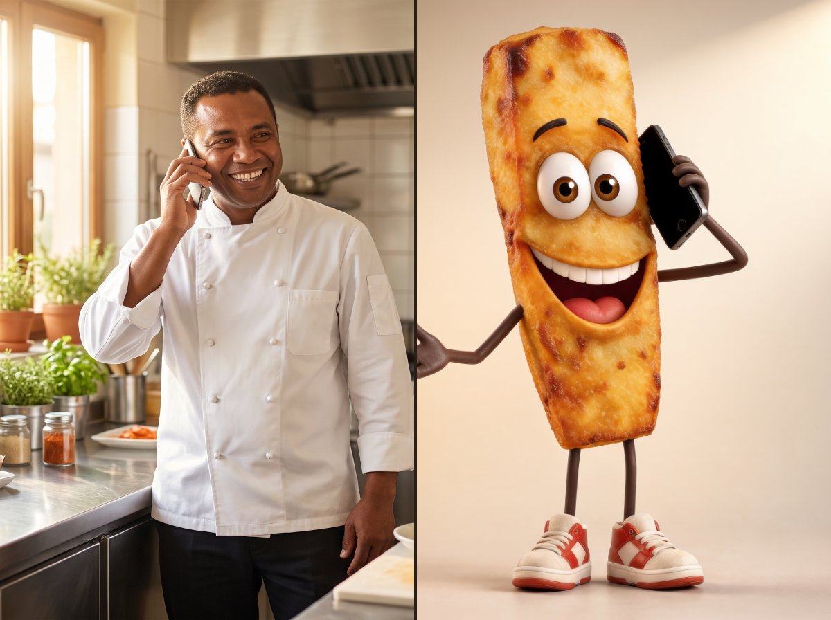 Un chef au téléphone avec Monsieur Frity