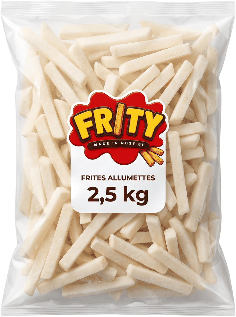 Le sachet Frity 2,5 kg, transparent, bâtonnets crus